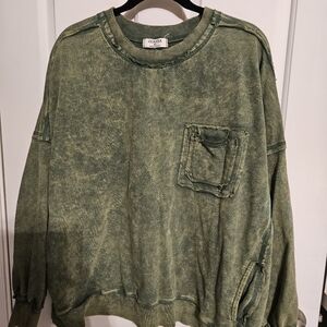 Zara Green Distressed Sweatshirt